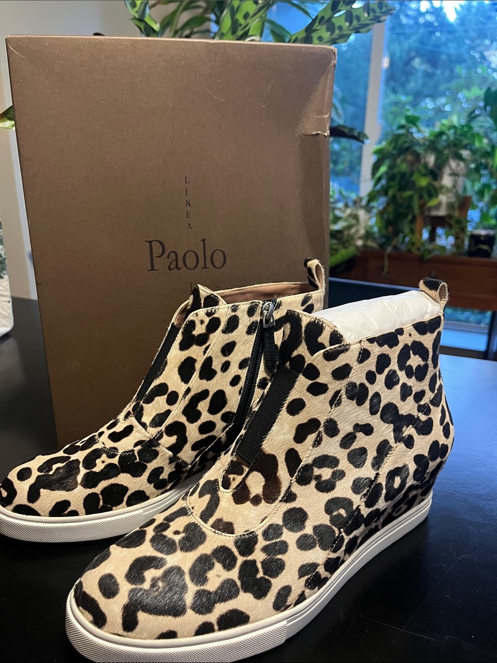 Paolo Leopard Print Wedge Booties - Black & Cream